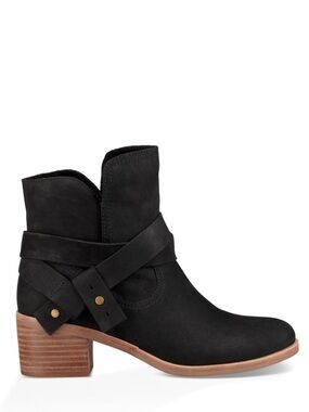 UGG Elora Black Suede Ankle Boot with Wrap Strap